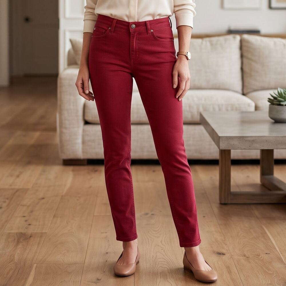 Jordache Womens 14 Black Cherry Skinny Jeans Mid Rise Stretch 5 Pocket Denim